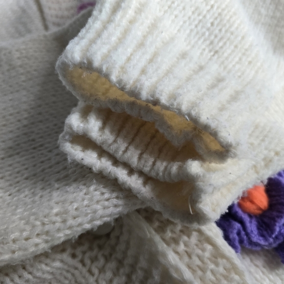 Dreamers Cream Knit Cardigan With Colorful Crochet 3D Flowers Sweater - Picture 9 of 14